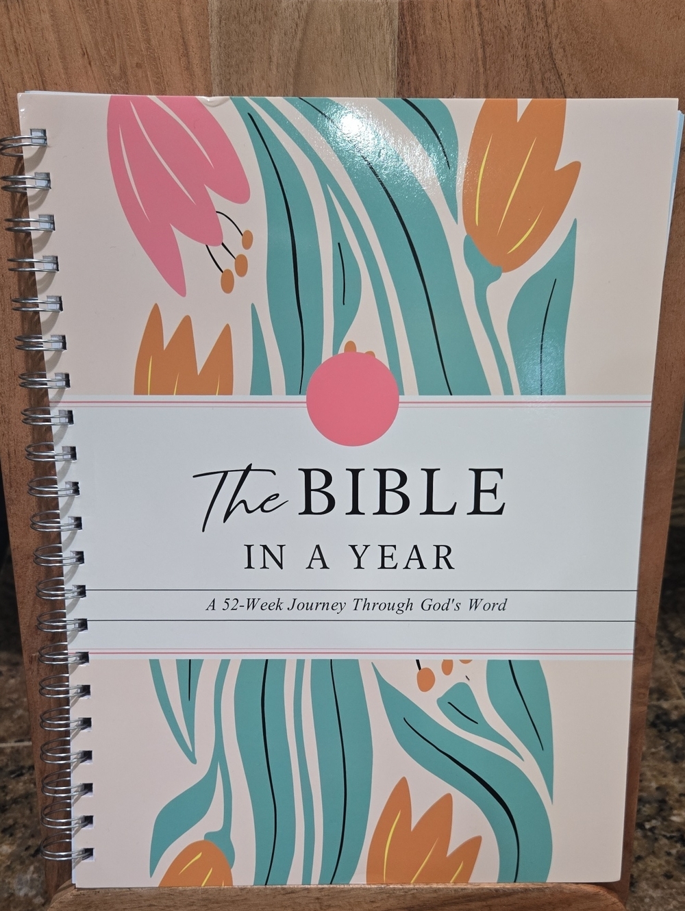 The Bible In A Year Spiral Journal - Floral Pink, Teal & Orange. New.